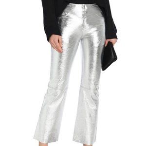 NWT Sandro Leather Devon Silver Cropped Pants